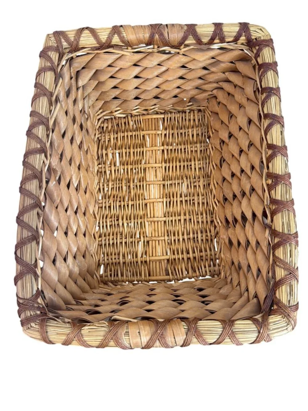 Vintage Hand woven Splint Basket with Intricate Curly Weave.